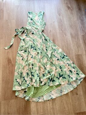 hutch green flower print sleevless wrap A-line skirt maxi summer sun dress small